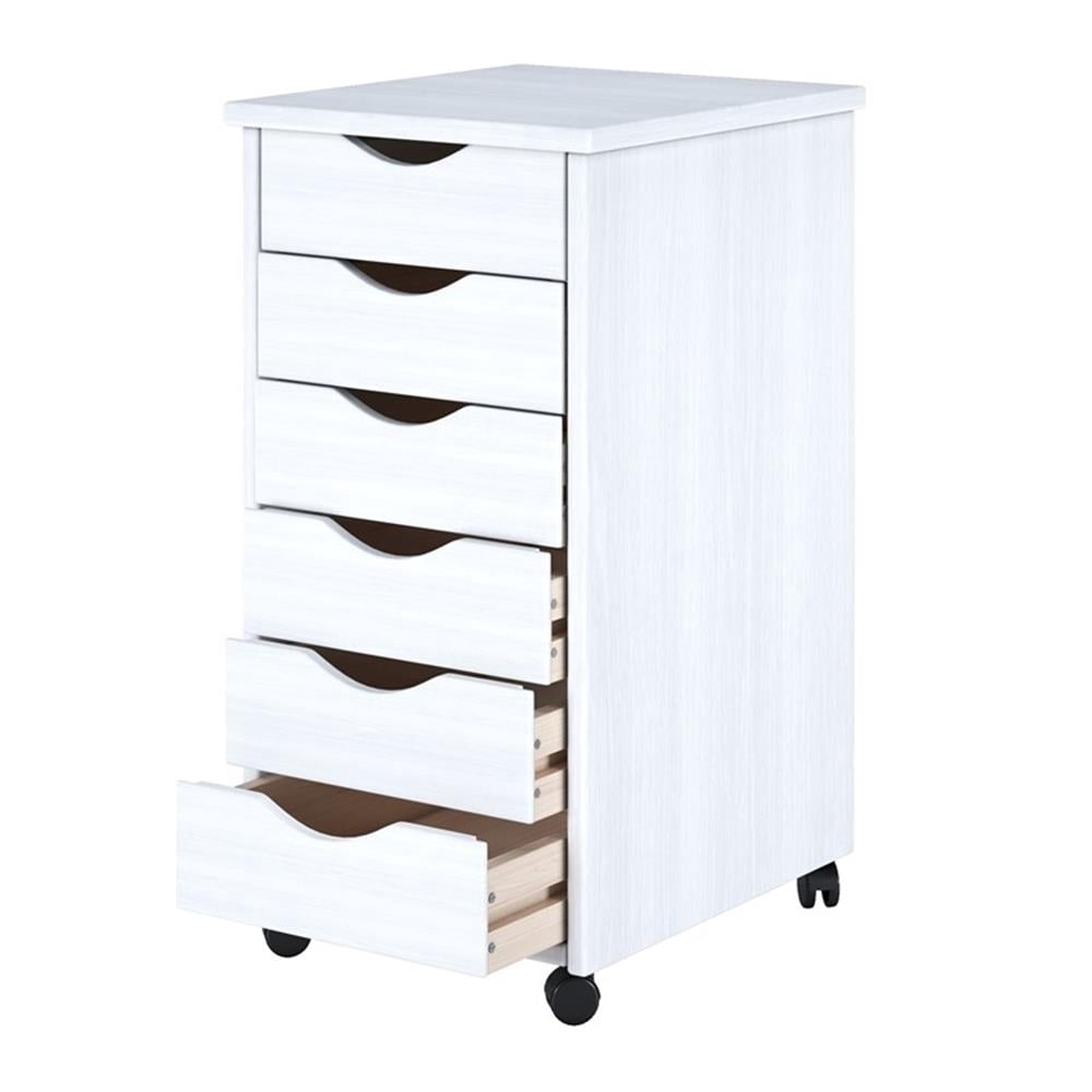 Pemberley Row Solid Wood White Utility Cart Rectangular Mobile Compact 15.25" x 13.25" x 25.75" Assembly Required