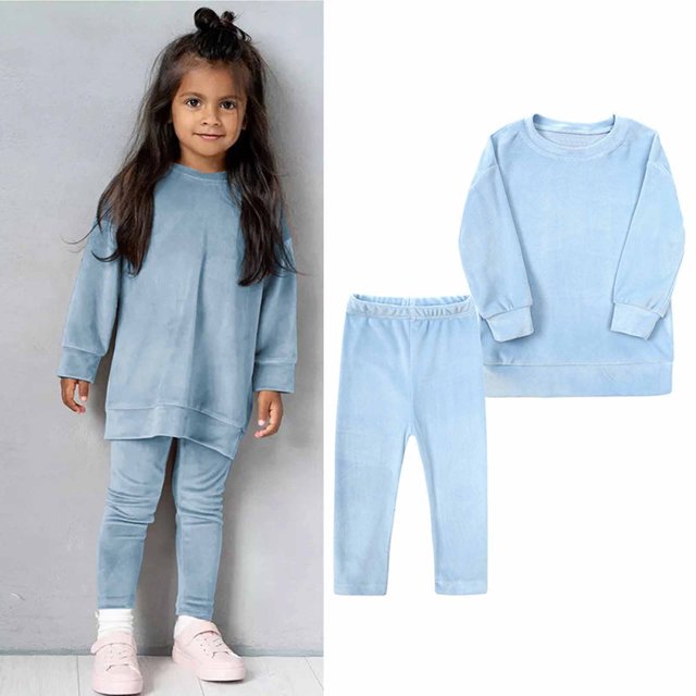 Ensemble de Mode pour Filles d'Hiver, Col Rond, Manches Longues, Décontracté, Pantalon en Soie Dorée, Grande Taille, Tenue 2 Pcs en Liquidation