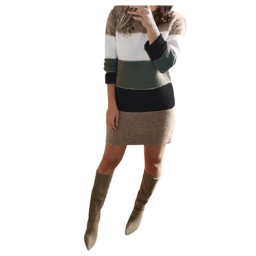 Robe Chandail Longue pour Femmes Aguichant Chandail Tricoté pour Femmes à Manches Longues Moulante Robe Courte de Fête