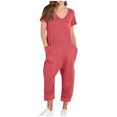 thumbnail image 1 of Yuyuzo Jumpsuits for Women Short Sleeve V Neck Rompers Wide Leg Cropped Pants Overalls with Pockets, 1 of 7