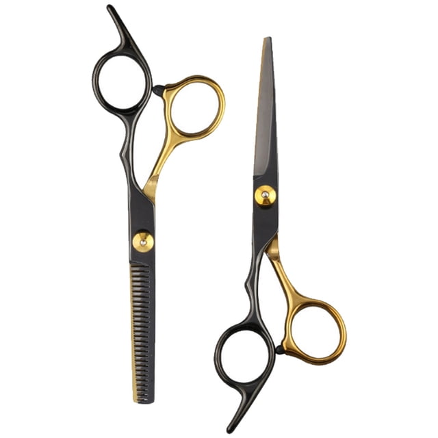 Hair Scissors - Hair Cutting Scissors - Attractive 6.0 Inch Razor Edge Blade Hair scissors - Hair Shears for Women and Men. A pair of sleek, multi-colour barber scissors featuring ergonomic curved handles and cushioned grips for comfort. Includes one razor-edge cutting scissor and one thinning scissor for layering.