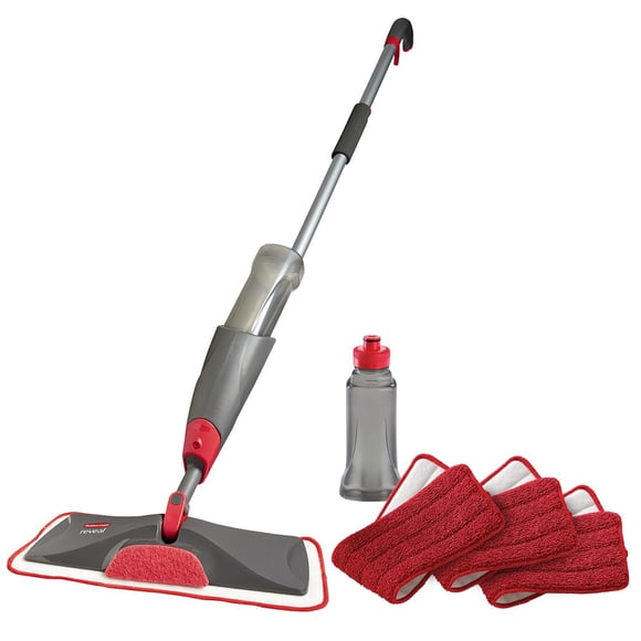 Rubbermaid Microfiber Reveal Spray Mop Floor Cleaning Kit with 3 Microfiber Wet Pads, 1 Solution Refillable Bottles for Wet & Dry Use, Washable & Reusable Pads, Cordless,