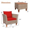 thumbnail image 2 of Patiojoy 3 Piece Outdoor Rattan Sofa Set Wicker Conversation Furniture Set with Red Cushions, 2 of 9