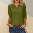thumbnail image 2 of Polyester Cotton Tops Woman 3/4 Length Sleeve Henley Tee Shirts Button Loose Casual Summer Spring Clothes (Small, Army Green), 2 of 3