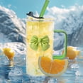 thumbnail image 1 of EGNMCR Transparent Square Glass Cup With Knot Handle And Straw For Coffee And Milk 400ml Water cup, 1 of 6