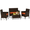 thumbnail image 1 of Patiojoy 4PCS Patio Rattan Wicker Furniture Set Sofa Chair Table Set W/ Orange Cushions, 1 of 9