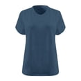 thumbnail image 3 of Moxiu Women's Plus Size Basic V Neck T Shirts Summer Short Sleeve Casual Loose Fit Solid Color Oversized Tunic Tops Navy,L, 3 of 4