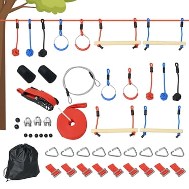 Outsunny Ensemble de Slackline Ninja, 30 Pcs, Corde de 10 m avec Obstacles pour 3 à 6 Ans