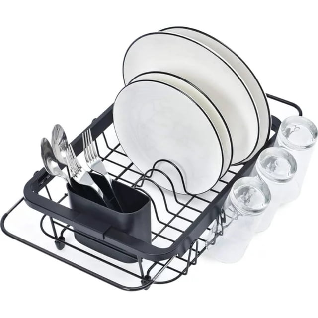 YOPTOP Expandable Dish Drying Rack, Dish Rack, over Sink Dish Drainer Black