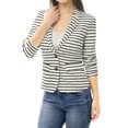 thumbnail image 1 of INSPIRE CHIC Blazer à Rayures pour Femme à Revers Cranté, Manches Longues, Boutonné, L Blanc, 1 of 7