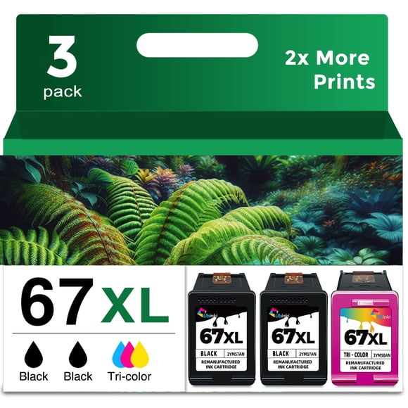 67XL Ink Cartridges Black/Color Combo Pack Replacement for HP Ink 67 XL HP67 HP67XL for2700 4155e 2755e 2734e 4100 2700e 4100e 64