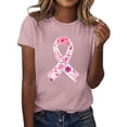 thumbnail image 1 of T-Shirt Décontracté pour Femme à Col Rond et Manches Courtes avec Imprimé Ruban de Sensibilisation au Cancer pour un Confort et un Soutien au Quotidien, 1 of 5