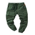 thumbnail image 1 of Men Solid Color Cargo Trousers  Loose Fit Drawstring Waist Long Pants, 1 of 5