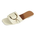thumbnail image 1 of IUJSOY Womens Flat Sandals Summer Comfortable Square Open Toe Slip on Leather Slide Sandals, 1 of 7