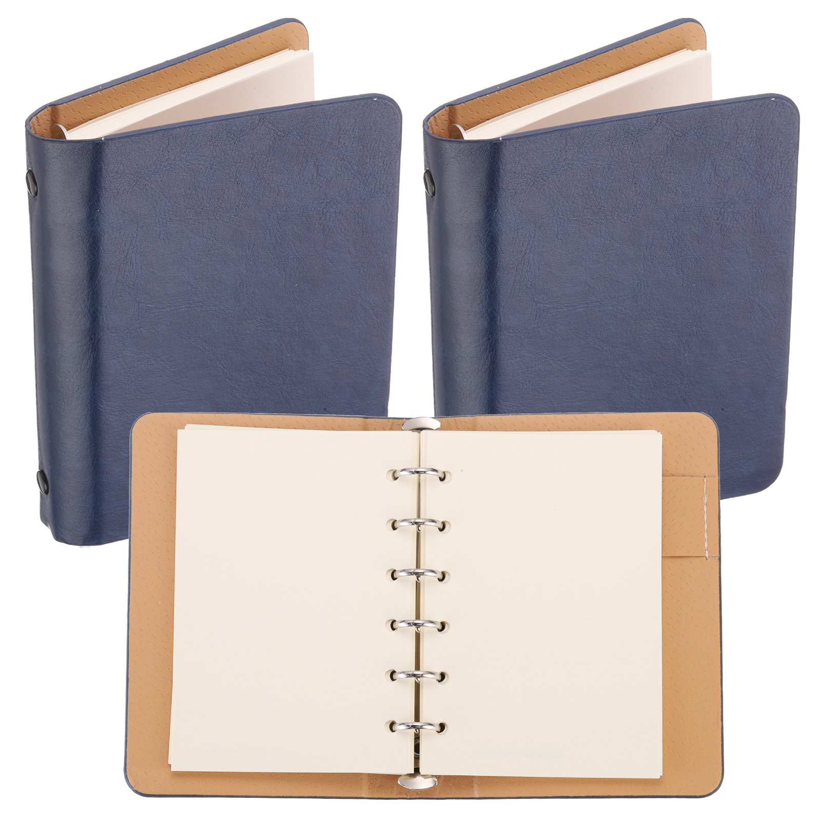 REGALWOVEN 6 Ring Binder Cover, 2 Pack A7 Leather Notebook Binder Loose Leaf Planner with 100 Sheets Paper, Blue