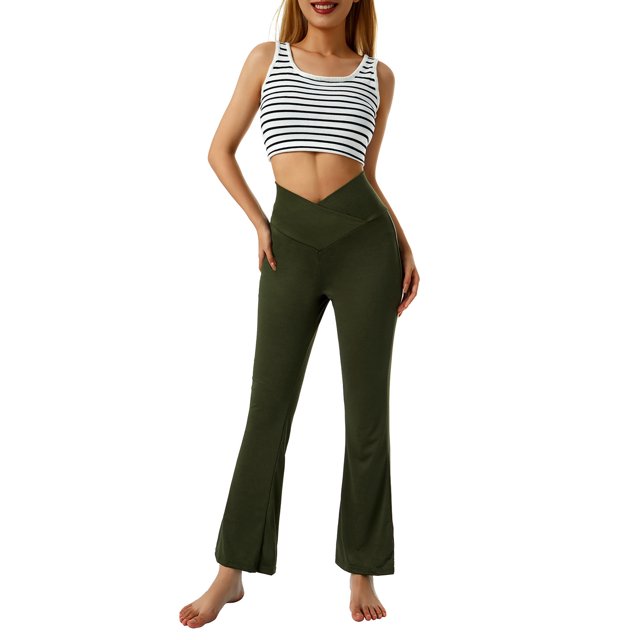 Women's Bootcut Yoga Pants Crossover High Waisted Workout Leggings Stretch Through Tummy Control Flare Pants