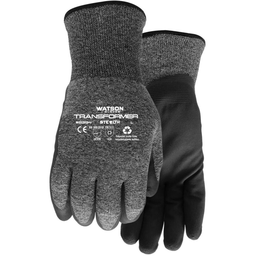 Stealth Transformer Men's Knit Insulated Work Gloves - with Latex Rubber Coating, Large