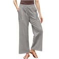 thumbnail image 1 of Timegard Pants for Women Plus Size Drawstring Waist Straight Leg Lightweight Casual Loose Trousers, 1 of 6
