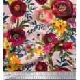 thumbnail image 1 of Soimoi Tissu Voile de Coton Rose Imprimé Feuilles & Fleurs Roses pour Couture BTY 56 Pouces de Large, 1 of 1