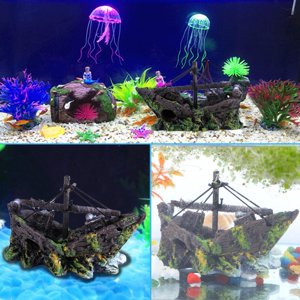 LHCER Réservoir de poisson Ornament, Aquarium d'eau de résine artificielle ornement bateau Aquarium réservoir de poisson aménagement paysager Décor