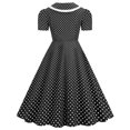 thumbnail image 4 of Pisexur Robe à Manches Courtes Col en V Mode Femmes Robe Vintage Évasée Ligne A Nœud Papillon Robe de Bal Col en V Manches Courtes Imprimé à Pois Robe Femme en Solde, 4 of 8