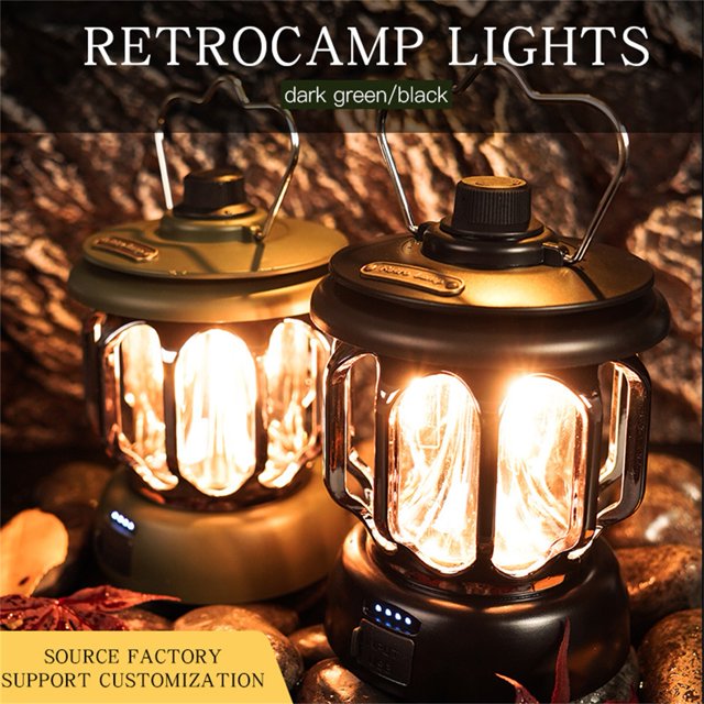 Neinkie Lampe de Camping Rétro Rechargeable avec Poignée Étanche Multifonctionnelle Double Source Lumineuse Chargement USB Haute Luminosité Lanterne d'Urgence à DEL pour l'Extérieur