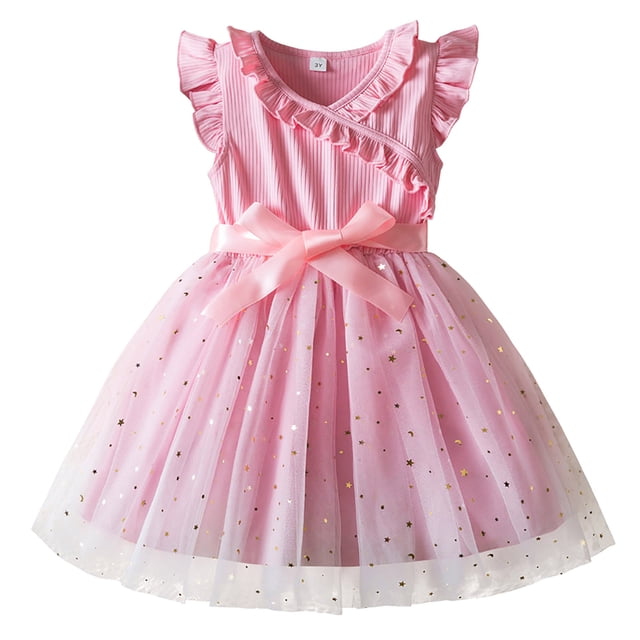 XDZJLR Robes pour Filles Manches Volantes Imprimés Nœud en Maille