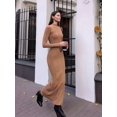 thumbnail image 4 of Robe Maxi à Manches Longues pour Femme Automne et Hiver, Tricot Côtelé, Coupe Ajustée, Robe Décontractée, Kaki, m, 4 of 9