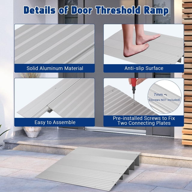 GloryStar Rise Threshold Ramps for Doorways, Portable Door Ramps, 700 Lbs Capacity, Adjustable Aluminum Entry Ramp for Wheelchairs, Scooters, Walkers, and Power Chairs