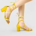 thumbnail image 2 of BLISSFUL STEP Women's Open Toe Color Block Lace Up Heel Sandals, 2 of 7