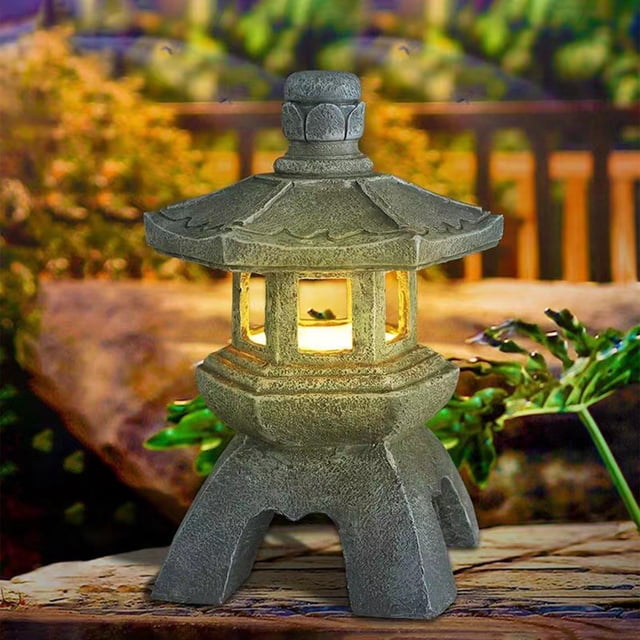 SuoKom Statue de Jardin Pagode Extérieure, Décoration de Jardin Statue Solar, Lanterne de Jardin Extérieure, Lumières de Jardin DEL avec Pagode Simulée