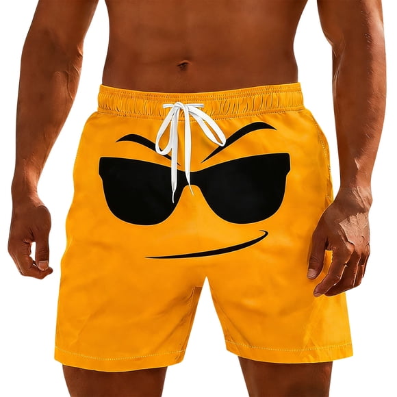 Lcziwo Mens Summer Pool Swimwear Funny Cartoon Print Loose Swim Trunks Quick Dry Beach Holiday Shorts Yellow,XXL