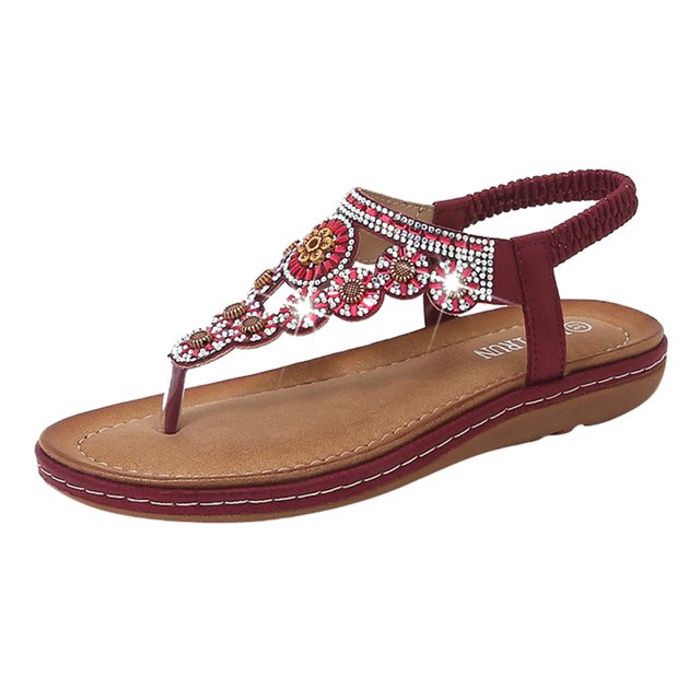 Kcodviy Ladies Strap Flat Sandals Shower Sandals Women Summer Boho Rhinestone Dress Womens Wedge Sandal Shoes Comfort Open Toe Womens Wide Sandals Elastic Ankle Strap Strapless Sandals Roman Sandals