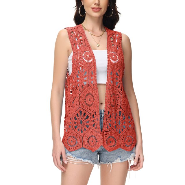 Women's Floral Crochet Lace Trim Open Front Cardigan