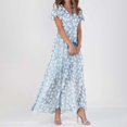 thumbnail image 2 of WTXUE Robes d'Été pour Femmes 2024, Robe d'Été Décontractée à la Mode pour Femmes à Fleurs, Col en V, Manches Courtes, Longue, Col en V, Manches Courtes, Patte, Robe de Loisirs, Violet, 2 of 4