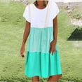 thumbnail image 1 of Fatuov Robe Midi Plissée pour Femme Grande Taille d'Été à Blocs de Couleur, Robe Chemise Bohème pour les Vacances, Manches Courtes, Col Rond, Fluide, Évasée, Robe de Plage, Tailles 3TG, Vert, 1 of 5