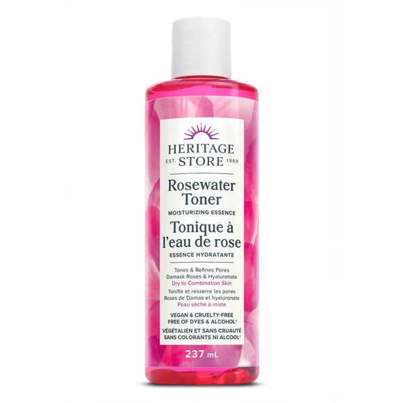 Heritage Store Rosewater Toner Moisturizing Essence | Tones and Refines Pores | Vegan & Cruelty Free | Free of Dyes & Alcohol | 237ml