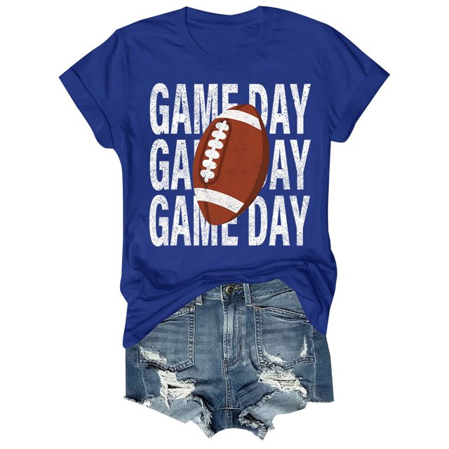 Charmgo Haut pour Femmes Tendance T-Shirts Jour de Match T-Shirt Imprimé 2D pour Femmes Manches Courtes Col Rond T-Shirt Mode Léger Doux Tenue Décontractée Vêtements pour Femmes Football Bleu TTTG