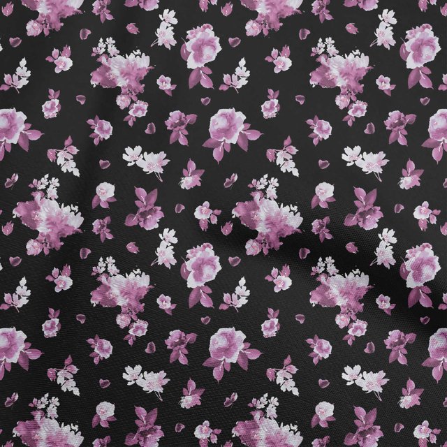 oneOone Polyester Spandex Black Fabric Florals Sewing Material Print Fabric By The Yard 56 Inch Wide