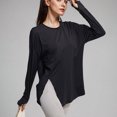 thumbnail image 2 of Hvobtty Chemise Décontractée à Manches Longues à Col Rond pour Femmes, Haut à Col Rond de Yoga à Manches Longues à Fente Ouverte pour Femmes, Sport et Mise en Forme, 2 of 4