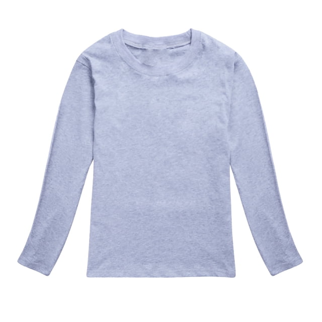 PMVFHDE T-Shirt à Manches Longues pour Enfants Garçons Filles Automne Printemps Col Rond Uni, Gris, 11-12 Ans