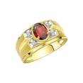 thumbnail image 3 of RYLOS Men's Rings 14K Yellow Gold Rings Classic Designer Style 8X6MM Oval Gemstone &  Diamond Ring Garnet January Birthstone Rings For Men Size 9, 3 of 7