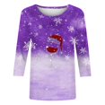 thumbnail image 4 of Pisexur Hauts de Noël pour Femmes Blouses Manches 3/4 T-Shirt Imprimé Verres de Vin Rouge Hauts Mode Xmas Col Rond Chandail à Enfiler Hauts Décontractés Amples T-Shirts d'Automne, 4 of 4