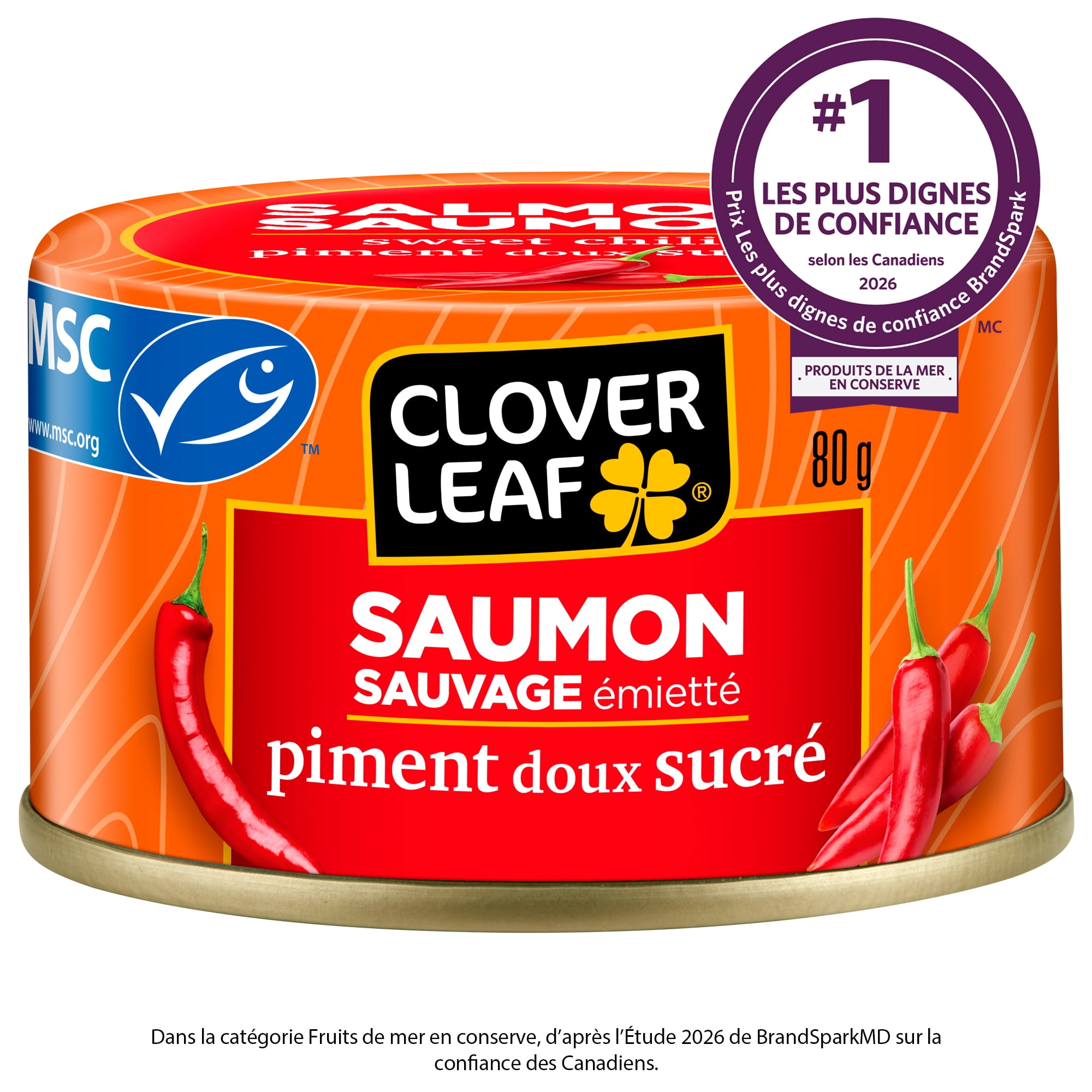 Clover Leaf Wild Flaked Salmon - Sweet Chili 80g, MSC Certified, 100% Preservative-Free, Canned Fish. Gluten Free