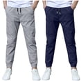 thumbnail image 3 of Hurxie Deals 2Pc Boys Cargo Pants Cotton Linen Drawstring Sweatpants Dark Blue,5 Year, 3 of 8