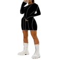 thumbnail image 3 of Women Casual Bodycon Dress Contrast Color Crew Neck Long Flare Sleeve Ribbed One-Piece Dress, 3 of 5