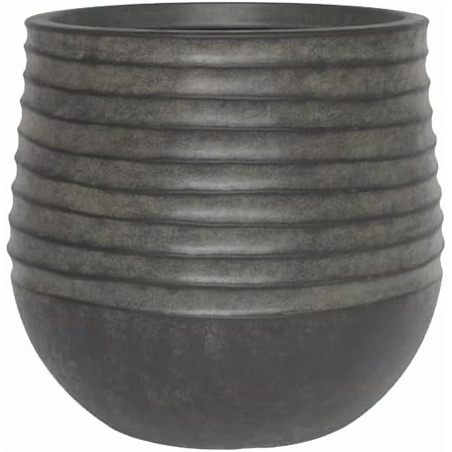 Pot de Plante Moderne Élégant en Résine Côtelée avec Trou de Drainage – Grande Fleur Ou Arbre pour Intérieur Extérieur - Léger Résistant aux Intempéries pour Patio Balcon (Noir Vintage, Grande Taille - 15,7 Pouces)
