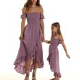 thumbnail image 1 of goowrom Parent-child Off-shoulder Dress with Ruffled Hem Pink Clothing, 1 of 9