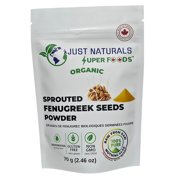 Just Naturals Organic Sprouted Fenugreek Seeds Powder, Raw, Non-GMO, Gluten-Free, No Added Sugar, No Preservatives, No Sulphites, No Maltodextrin, Made in Canada