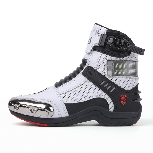 JG WOLVES- Smart LED Motorcycle Boots - Unisex Racing & Touring Riding Shoes - All-Season Motorbike Gear with Customizable Display,White ,43